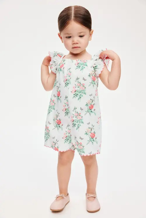 H&M Floral-print Cotton Romper Suit in White/floral at Nordstrom, Size 4T | Nordstrom
