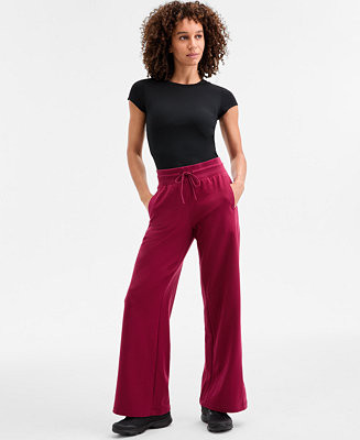 Women's Relaxed High-Rise Flare-Leg Fleece Pants, Macy's Exclusive | Macy's