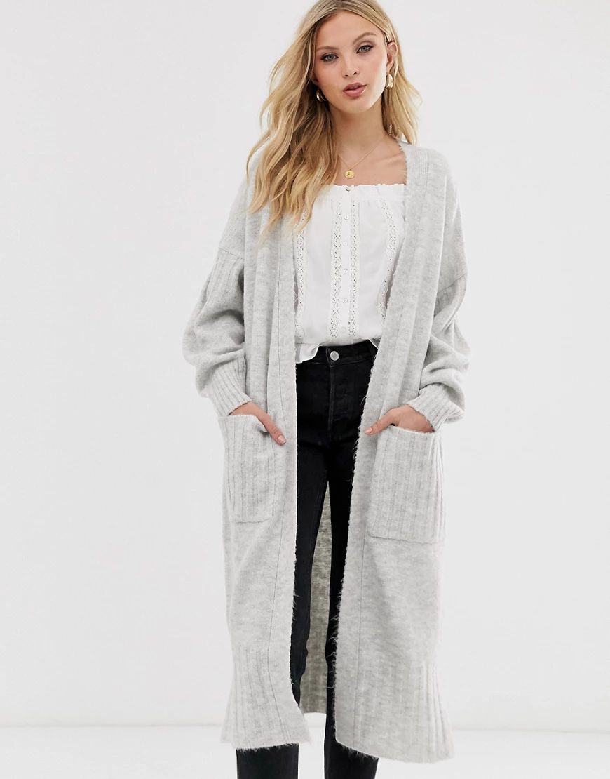 ASOS DESIGN Lounge maxi cardigan in fluffy yarn-Gray | ASOS (Global)