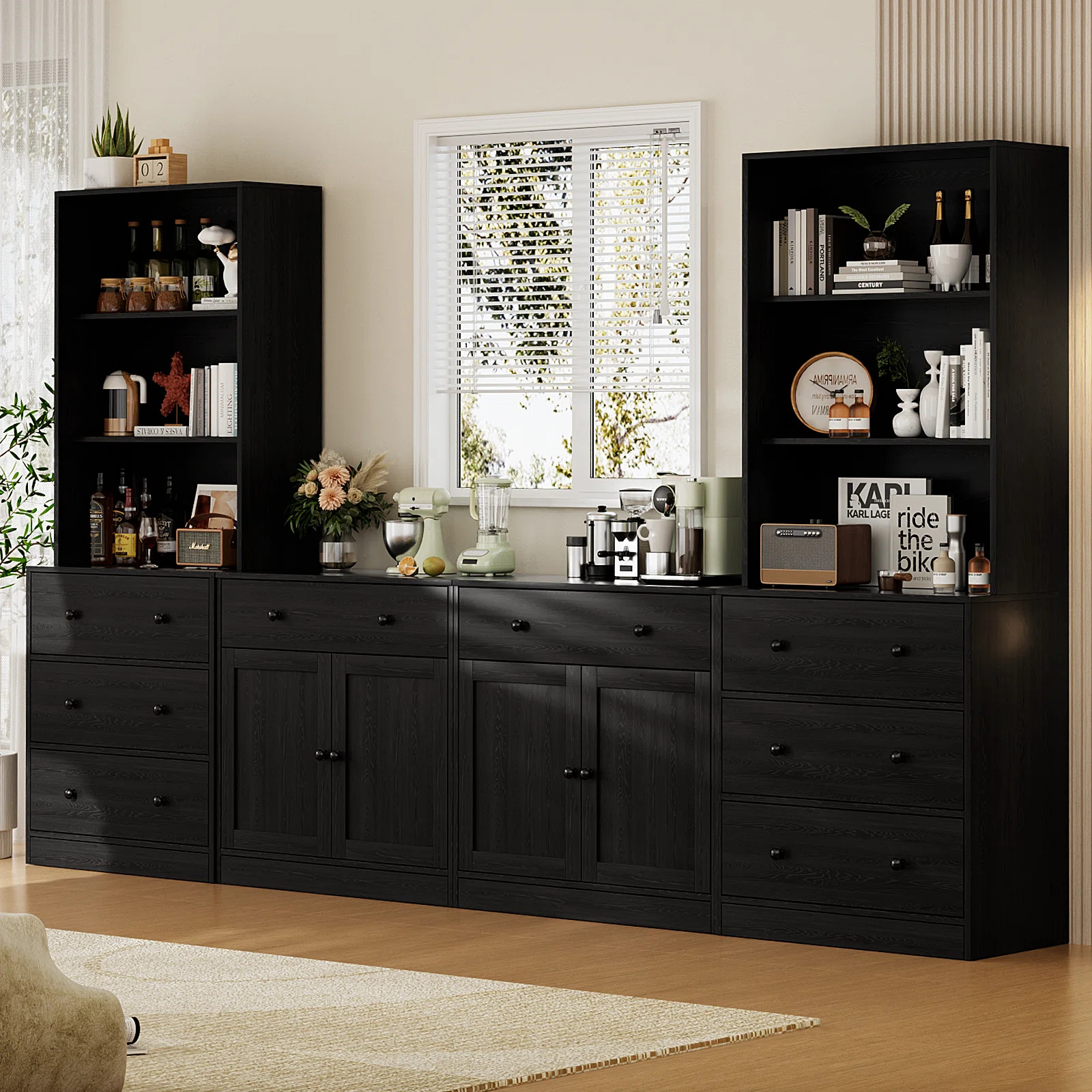 71'' Kitchen Pantry With Bookcases, Farmhouse Wall Unit Tv Stand For Tvs Up To 75" | Wayfair North America