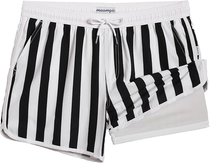 maamgic Mens Short 80s 90s Vintage 5.5" Swim Trunks Swimsuits Board Shorts Compression Liner Quic... | Amazon (US)