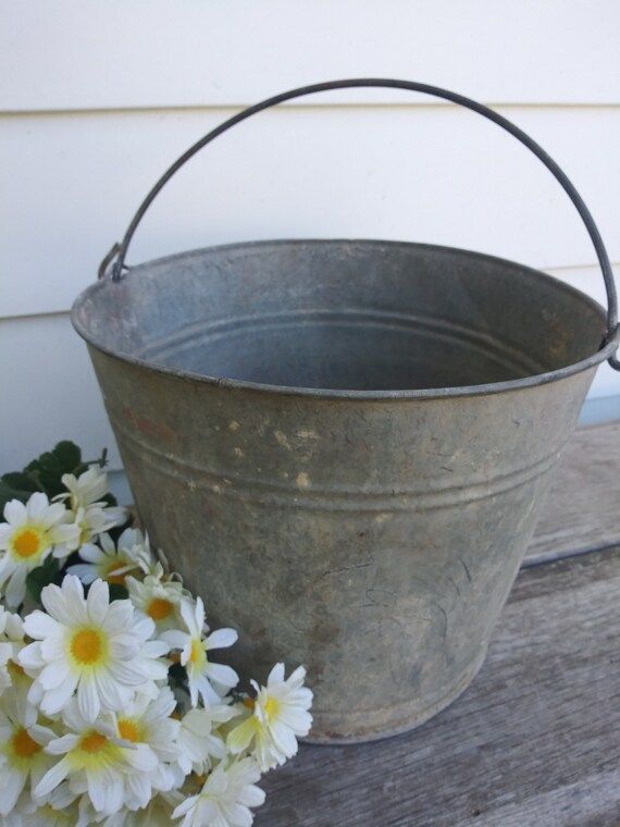 Rustic Galvanized Bucket with Good Handle | Etsy (US)