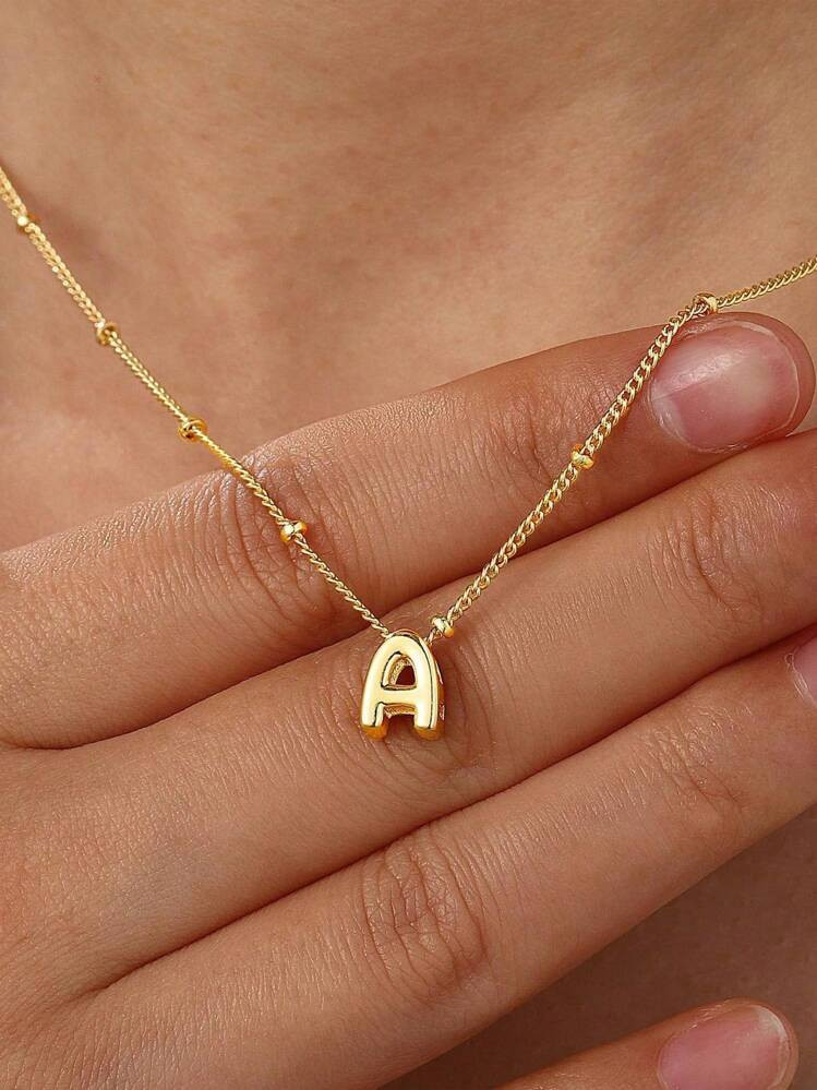 Petite Necklace, Bold Letter Balloon, 3D Initial Letter Gold Plated Pendant Necklace, Personalized Jewelry For Women | SHEIN