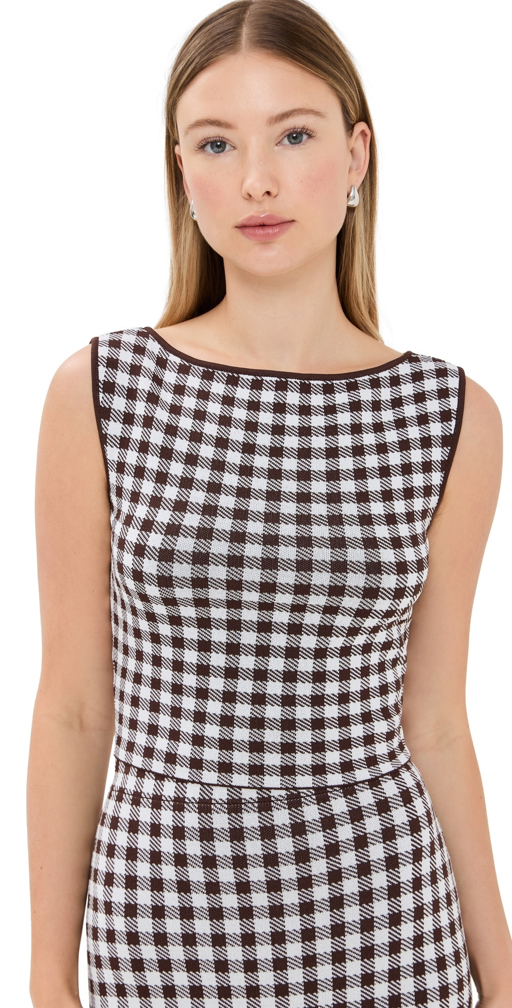 STAUD Montgomery Top Dark Chocolate Gingham L | Shopbop