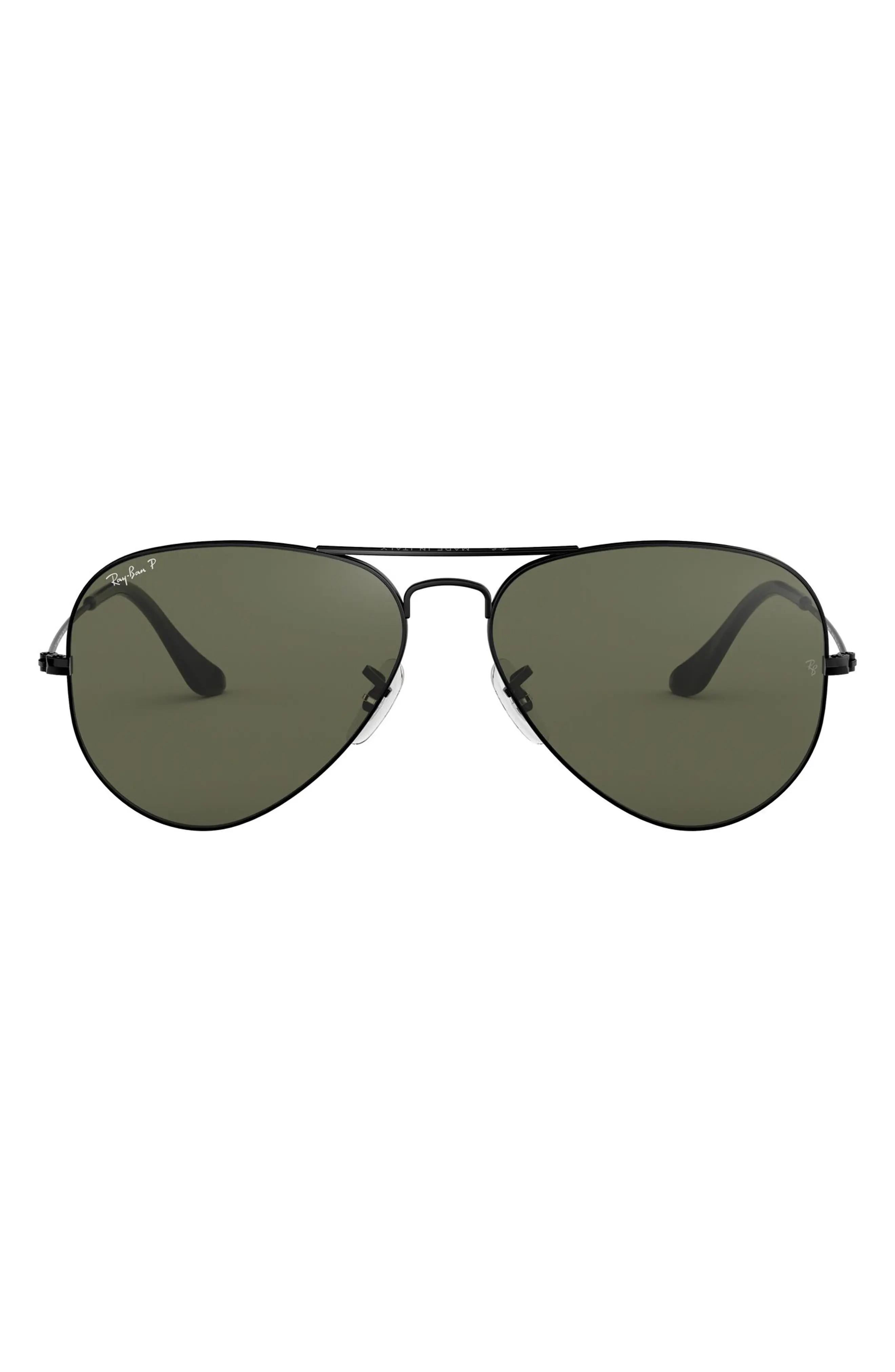 Ray-Ban Original 58mm Aviator Sunglasses in Black Polar at Nordstrom | Nordstrom