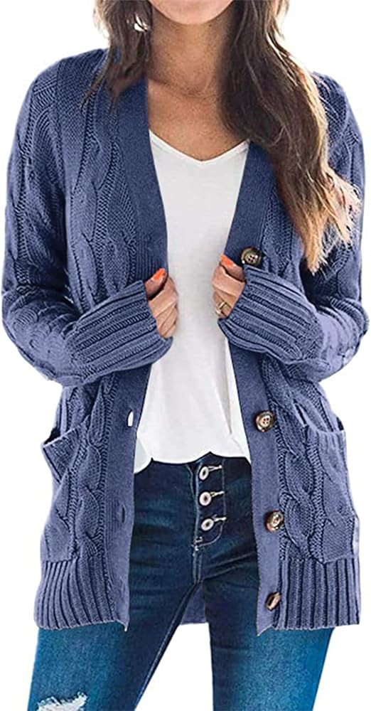 PRETTYGARDEN Women's Open Front Cardigan Sweaters Fall Fashion Button Down Cable Knit Chunky Wint... | Amazon (US)