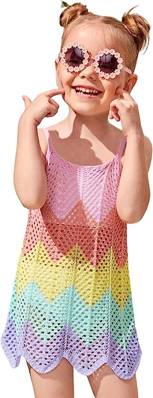 SOLY HUX Toddler Girl's Color Block Cable Knit Swimsuit Cover up Short Beach Cami Dress | Amazon (US)