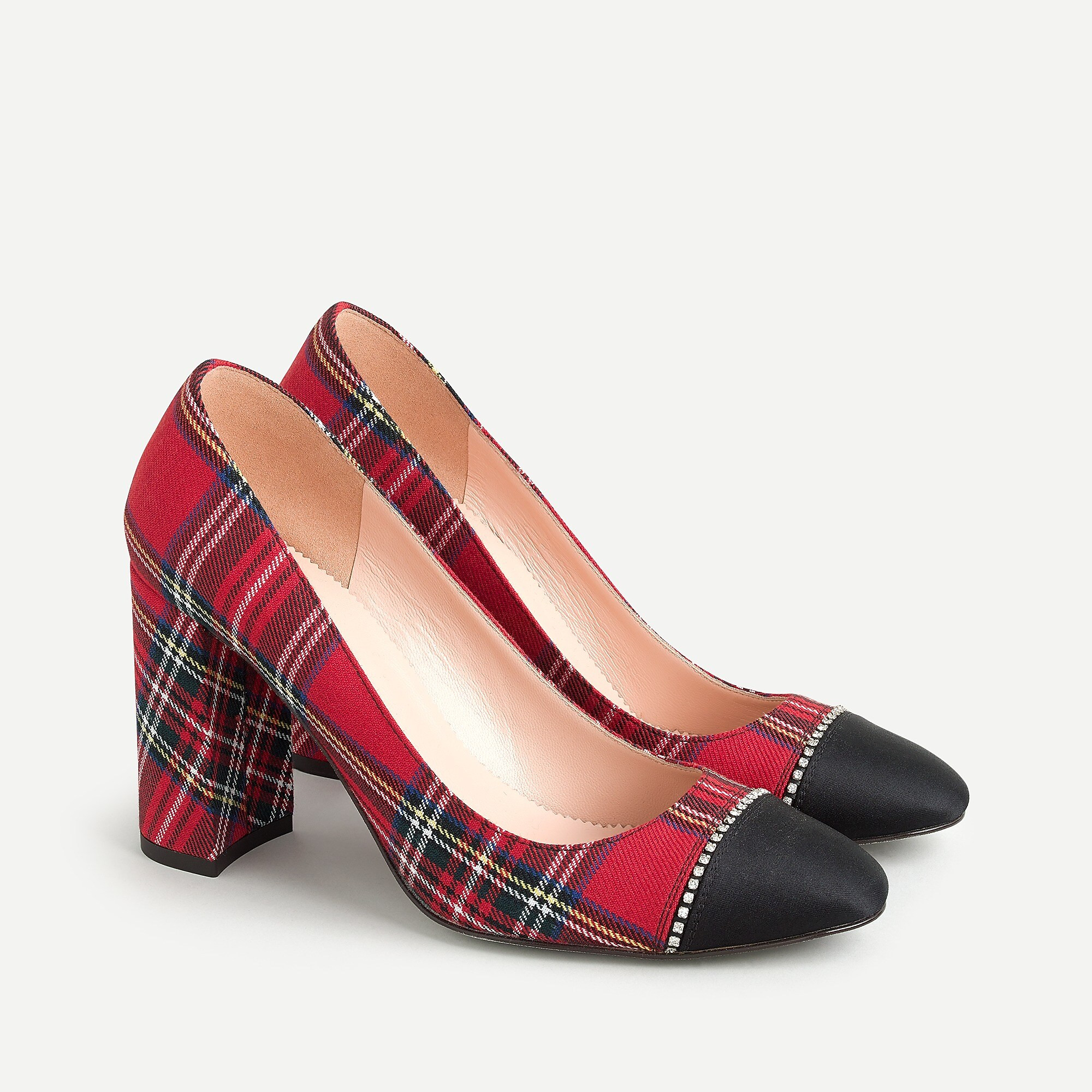 Red Stewart tartan pumps with cap-toe detail | J. Crew US