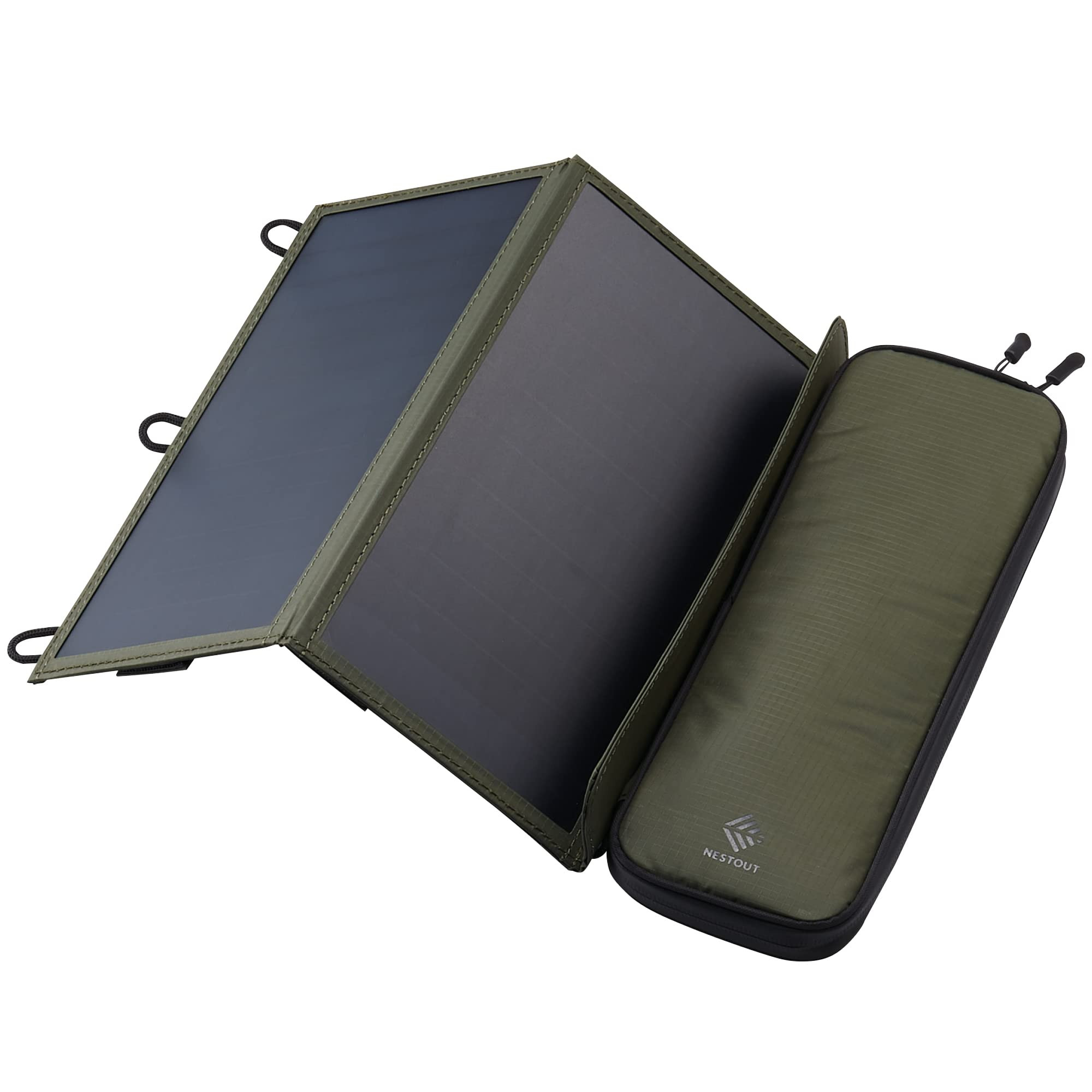 ELECOM NESTOUT Portable Solar Panel, Dual USB-A Ports, 28W Power Generation Charger for Phone Camping, Durable Water-Resistant Ripstop Nylon, Foldable Lightweight, Adjustable Stands (2-Panel) | Amazon (US)