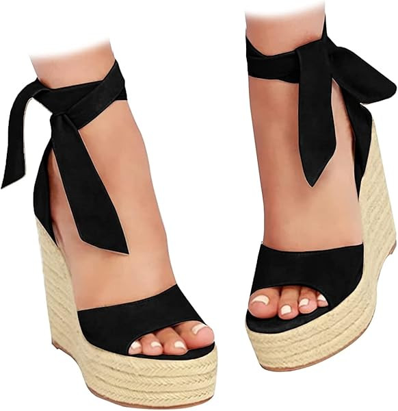 Womens Espadrilles Wedges Sandals Heels Open Toe Tie Lace Up Platform Ankle Strap Summer Dress Sh... | Amazon (US)