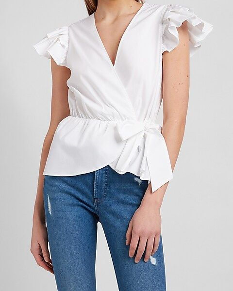 Ruffle Sleeve Wrap Front Peplum Top | Express