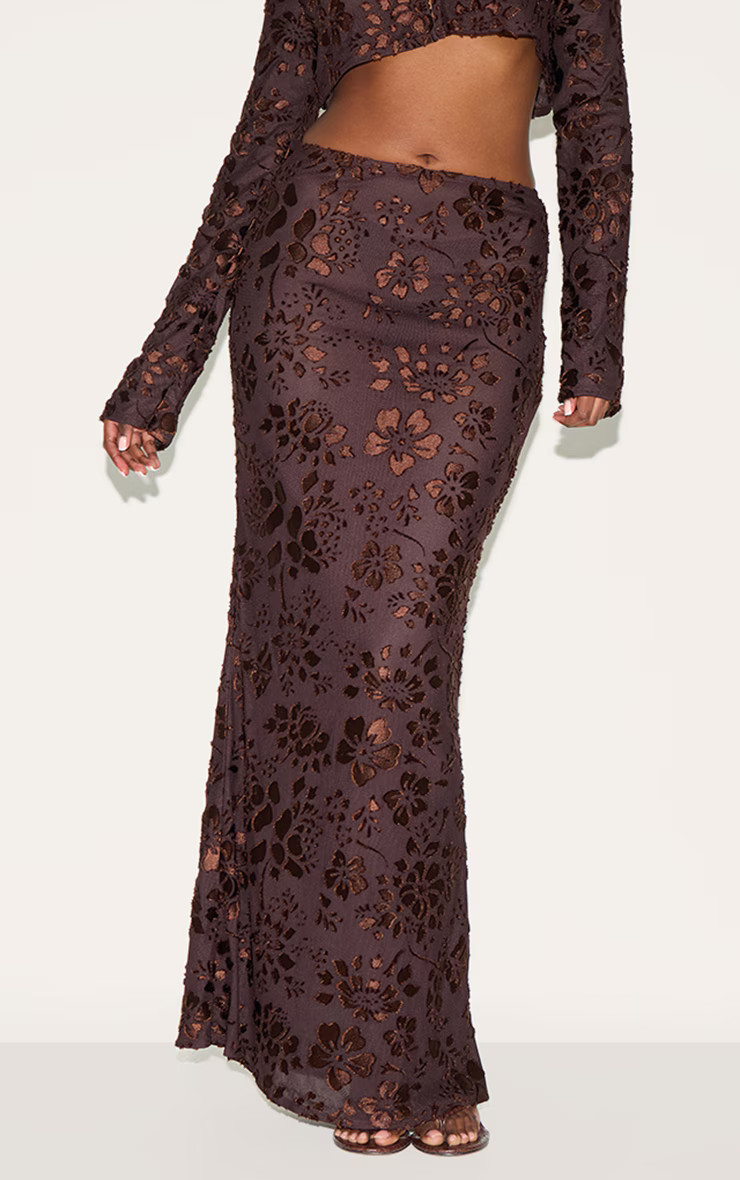 Chocolate Floral Maxi Skirt | PrettyLittleThing US