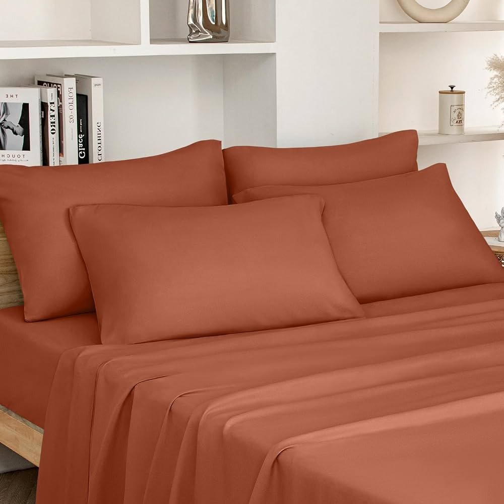 HOMEIDEAS Queen Size Terracotta Bed Sheets - 6 Piece Set (Burnt Orange) - Extra Soft Brushed Micr... | Amazon (US)