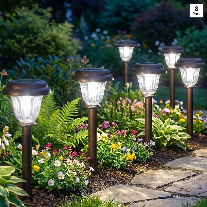 8 Pack Solar Lights Outdoor Pathway, Stainless Steel Glass Solar Garden Lights, Auto On/Off Long-... | Amazon (US)