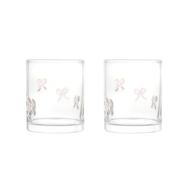 Thyme & Table 12 fl oz Valentine's Day Pink Bows Charm Drinking Glasses, Set of 2 | Walmart (US)