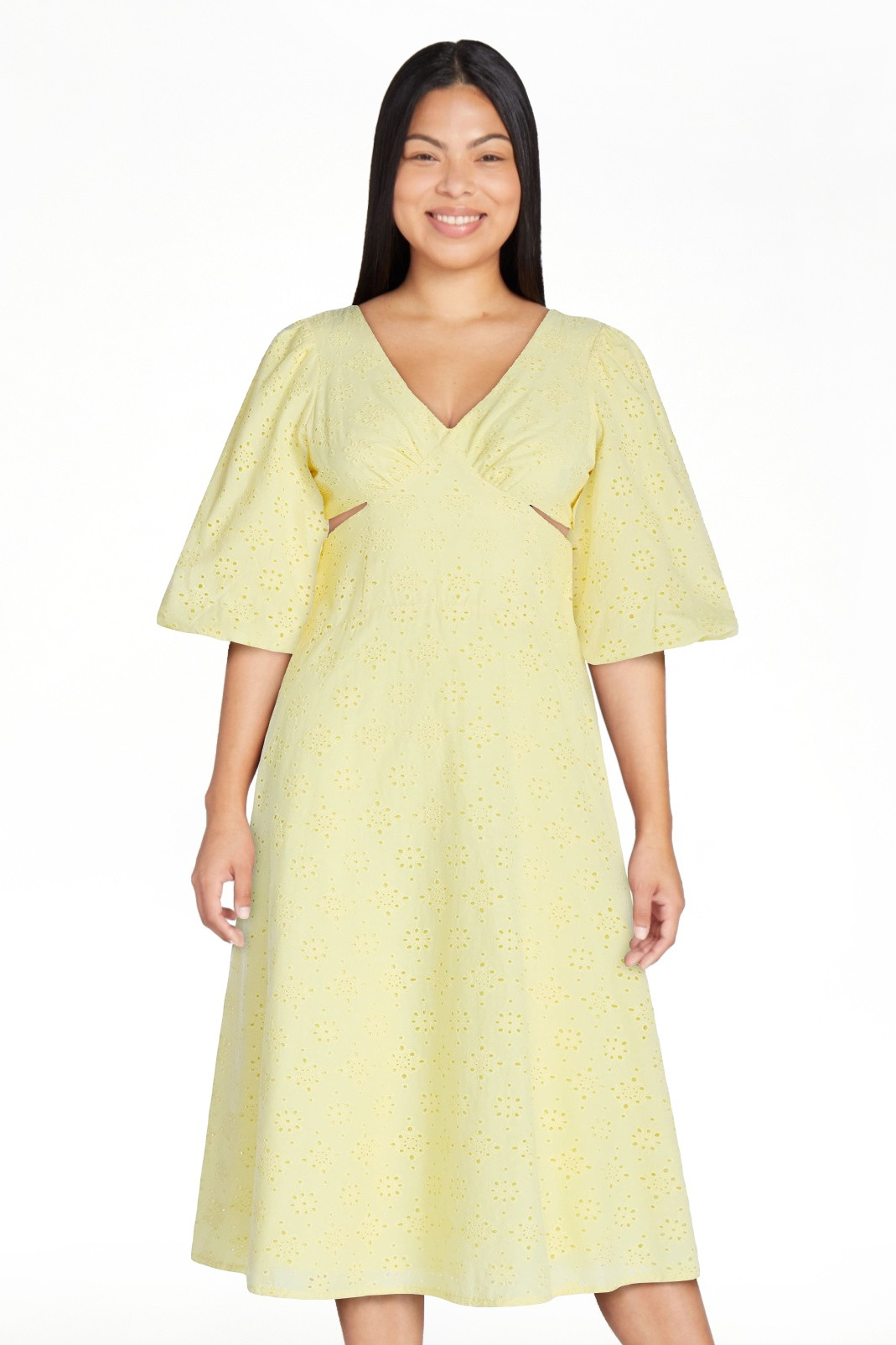 Scoop Women's Eyelet Cutout Cotton Midi Dress, Sizes 0-18 | Walmart (US)