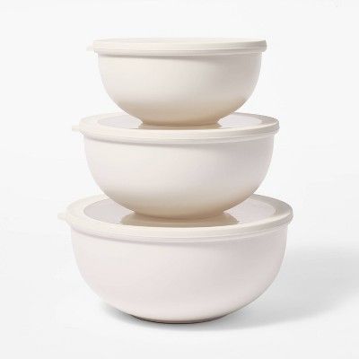 6pc (set of 3) Plastic Mixing Bowl Set with Lids Cream - Figmint™ | Target