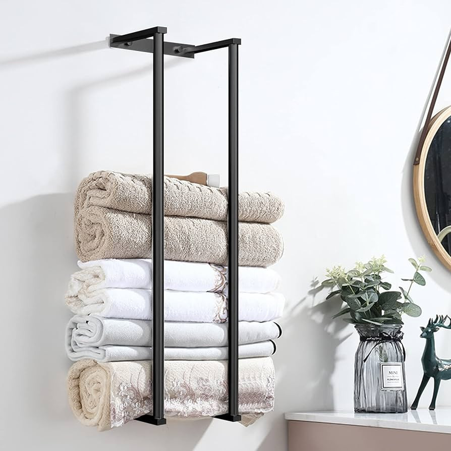 Towel Holders for Bathrooms, Wall Mount Towel Rack for Storing Towels, Robes, Towel Rack with Hoo... | Amazon (US)