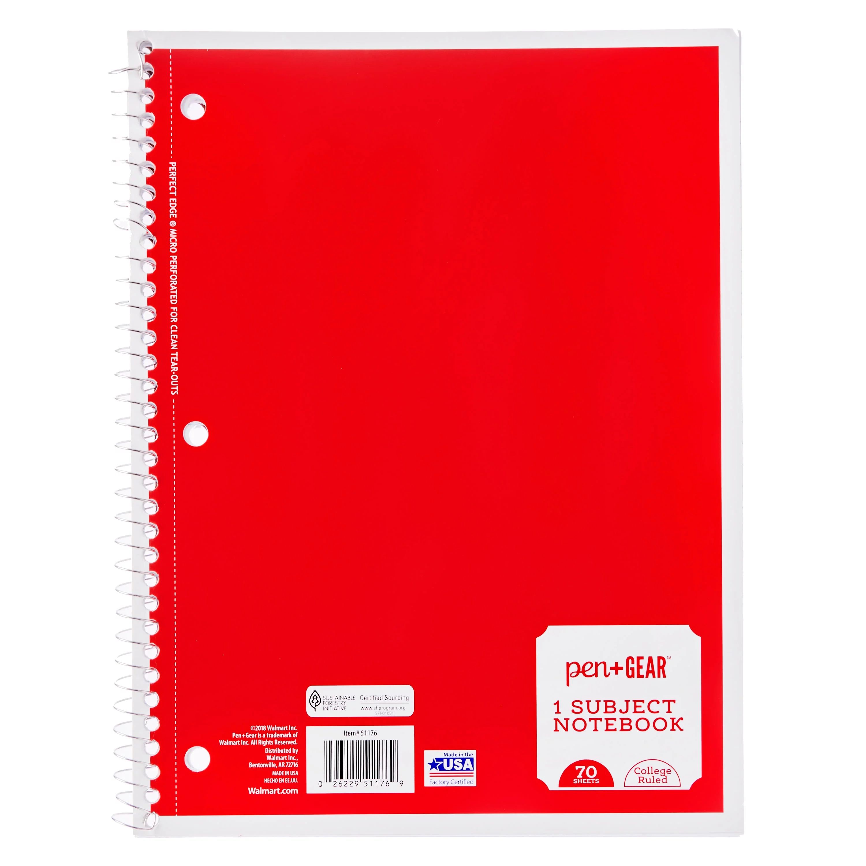 Pen + Gear 1-Subject Spiral Notebook, College Ruled, 70 Pages - Walmart.com | Walmart (US)