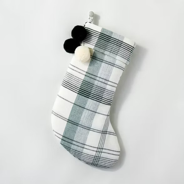 Plaid with Poms Holiday Stocking Green - Hearth & Hand™ with Magnolia | Target
