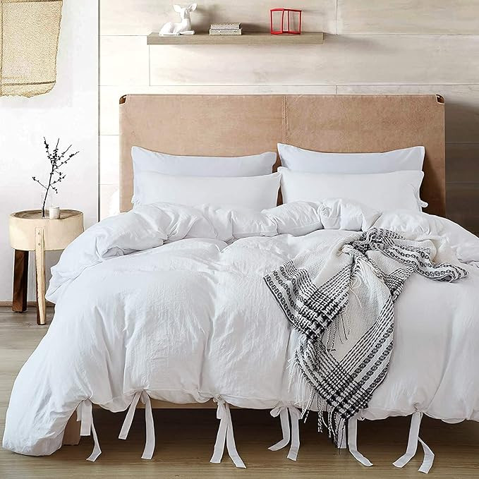 annadaif White Duvet Cover Queen Size, 3 Pieces Soft Washed Microfiber Duvet Cover Set, Comforter... | Amazon (US)