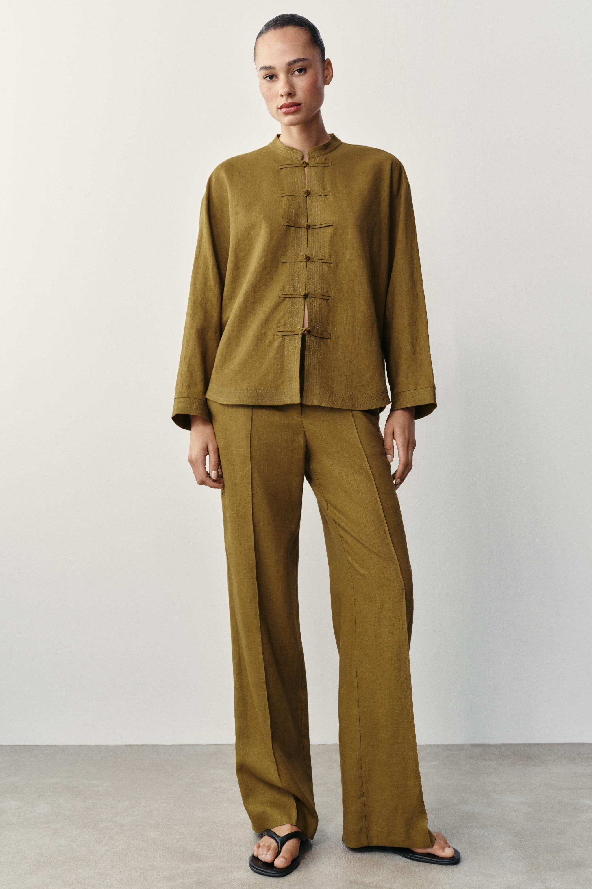 LINEN STRAIGHT LEG PANTS | Zara US