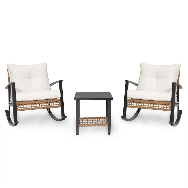 LAUSAINT HOME 3 Pieces Patio Outdoor Conversation Set with 2-Tier Coffee Table, PE Wicker Rocking... | Walmart (US)
