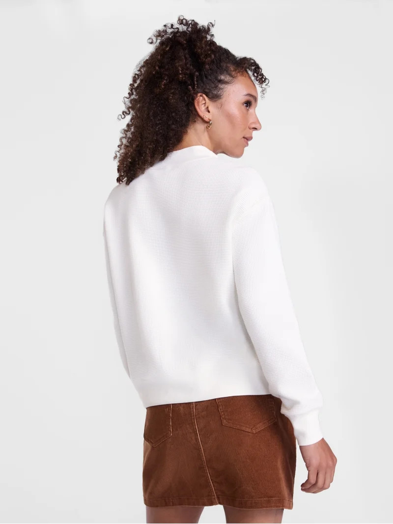 Scenario Women's and Women's Plus Waffle Knit Button Top with Long Sleeves, Sizes XS-4X | Walmart (US)