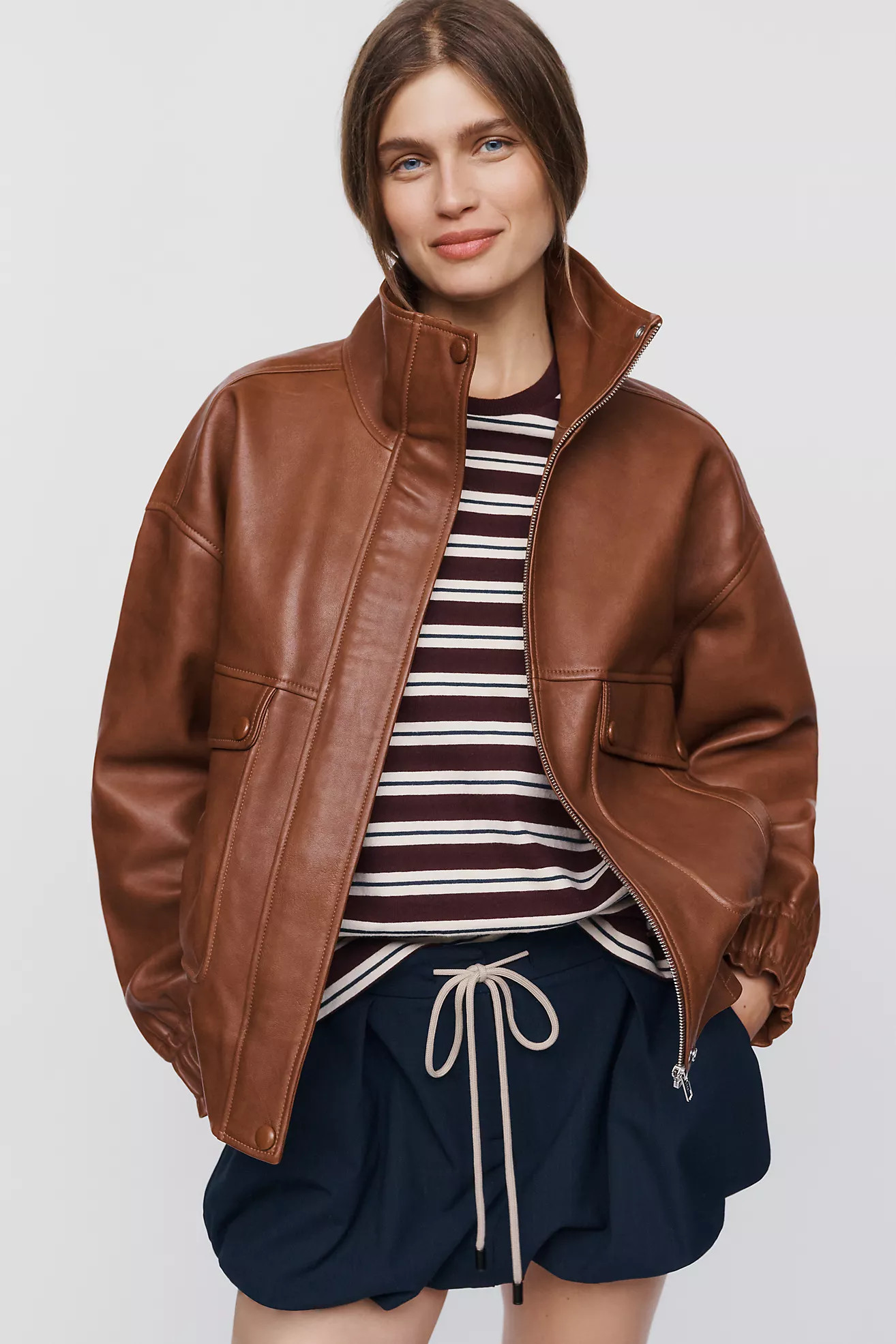 Leather Funnel Neck Jacket | Anthropologie (US)
