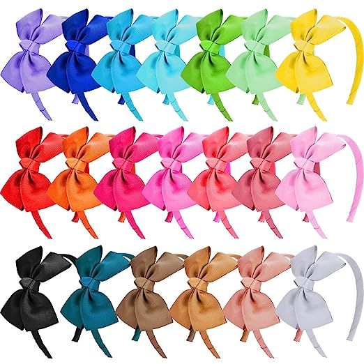 SIQUK 20 Pieces Bow Headband Grosgrain Ribbon Headbands with Bows for Girls, 20 Colors | Amazon (US)