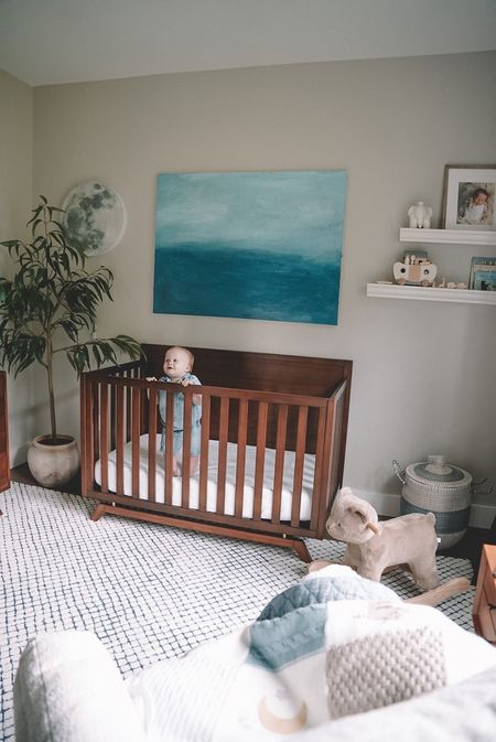 Baby blues 💙🩵 I figured it’s time to share Hank’s nursery before it’s too late! He’s growing so fast and loves his sweet nursery. Everything is from Pottery Barn Kids! 

#LTKhome #LTKbump #LTKbaby