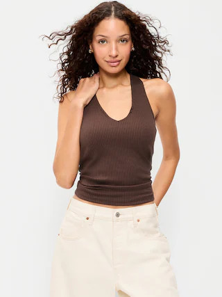 Ribbed Loop-Back Halter Top | Old Navy (US)