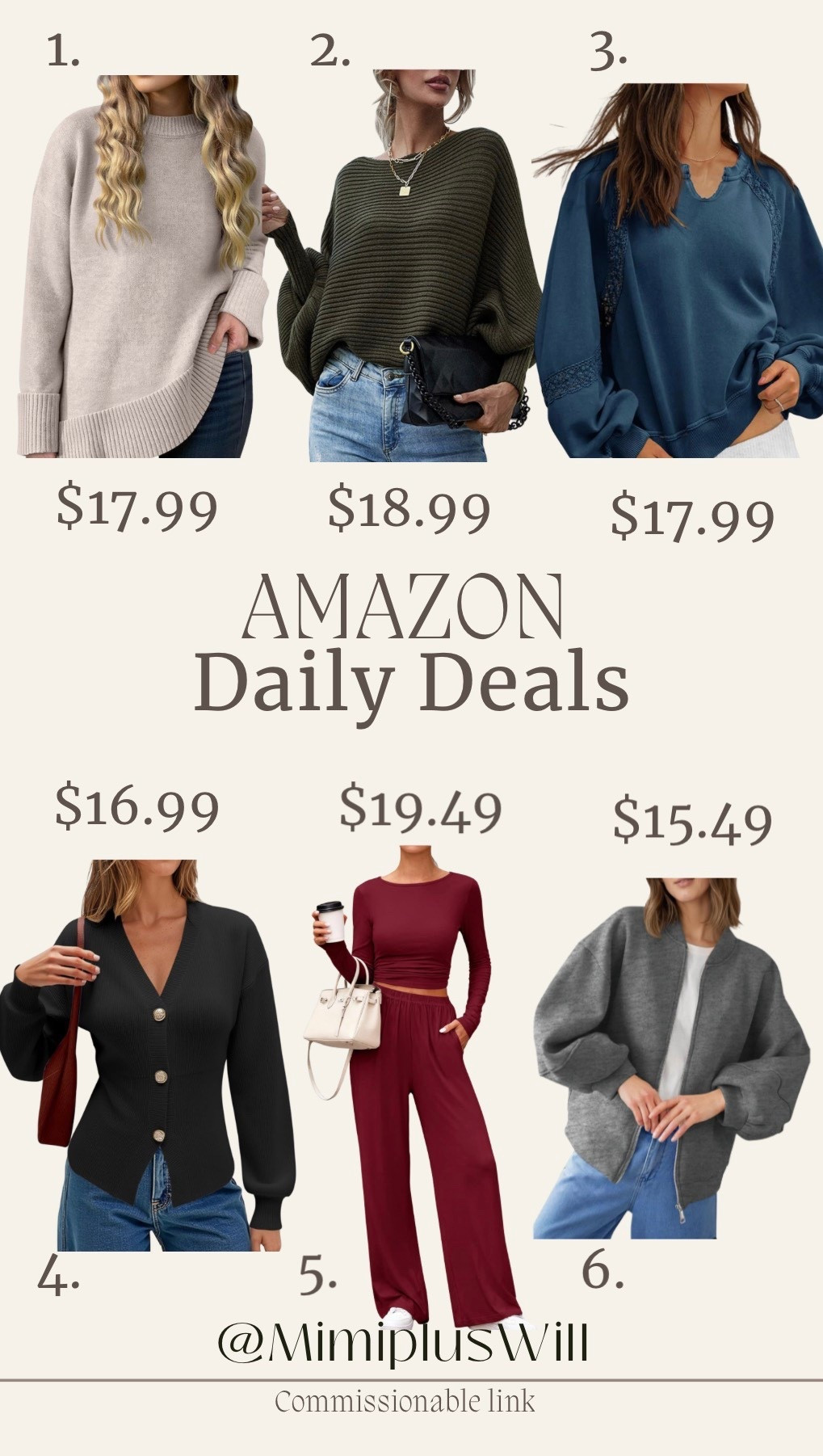 Amazon daily deals! Use the codes listed below for a limited time! 

1. 6WXQYIJD
2. RP3ITR92
3. CCDTVPK7
4. BFMA7U8X
5. BIU47GYH
6. LGCV6I45

Amazon | Amazon deals | matching set | sweater | holiday 
Follow @mimipluswill for more!

#LTKPetite #LTKSaleAlert #LTKHoliday