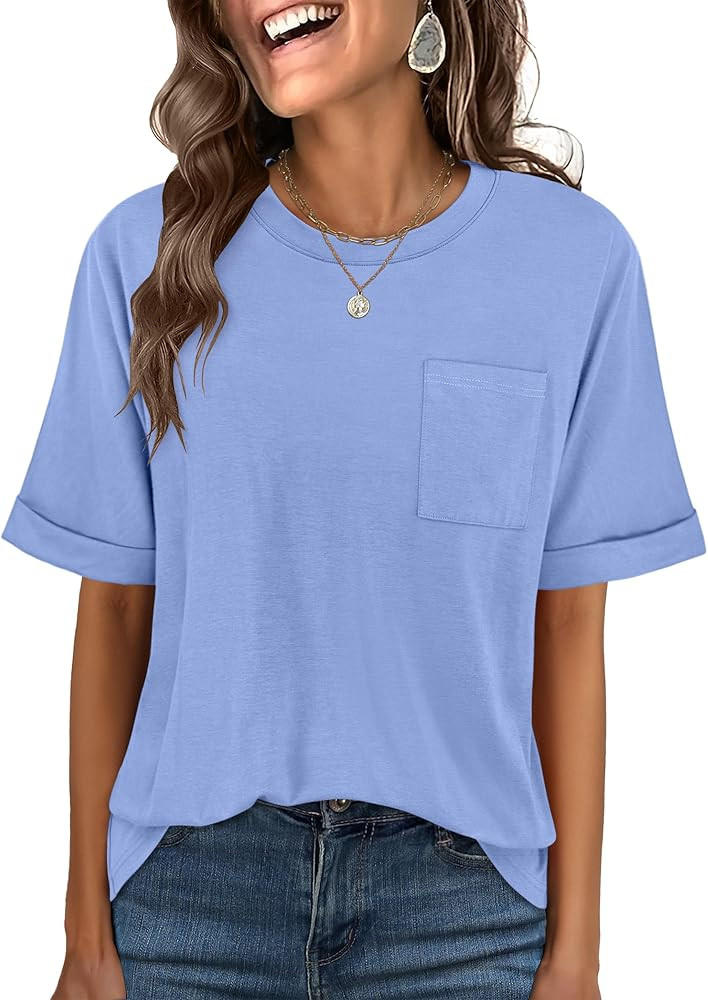 ANRABESS Women Oversized T Shirts Short Sleeve Summer Casual Loose Top Basic Tee with Pocket | Amazon (US)