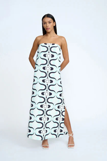 Utopian Floral Strapless Dress - Blue Ivory Black | By Johnny