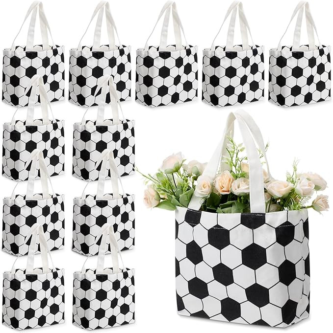 12 Pcs Soccer Bag Soccer Canvas Tote Bag Kids Tote Double Sided Beach Handbag with Handles for Sp... | Amazon (US)
