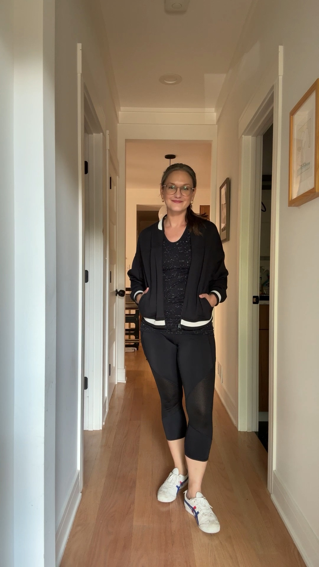 It’s a low-key Thursday in August, and the city mom is effortlessly pulled together in black athletic leggings, a black-and-white speckled tank layered under her trusty black bomber jacket, and her favorite sneakers keeping her grounded, while her go-to gold hoops and new stack of permanent bracelets add a little sparkle to the mostly-at-home grind. The day is mostly spent at her computer—except for daycare drop-off, pick-up, and a quick stop at physical therapy—but she’s powering through, crossing items off her to-do list, and organizing the upcoming events for the Chicago Literary Salon with that perfect mix of hustle and cool, proving that even a “stay-home” day can feel like a mini triumph.

#LTKFamily #LTKShoeCrush #LTKActive