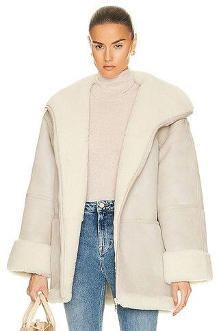 Toteme Signature Shearling Jacket in Macadamia | FWRD | FWRD 