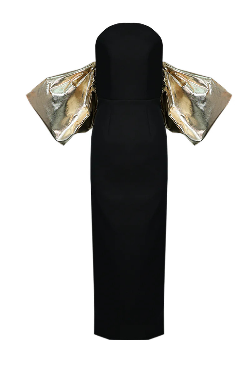 METALLIC-SLEEVED CIRCULAR BODICE DRESS | Joanna Andraos | CULT MIA | CULT MIA UK LTD