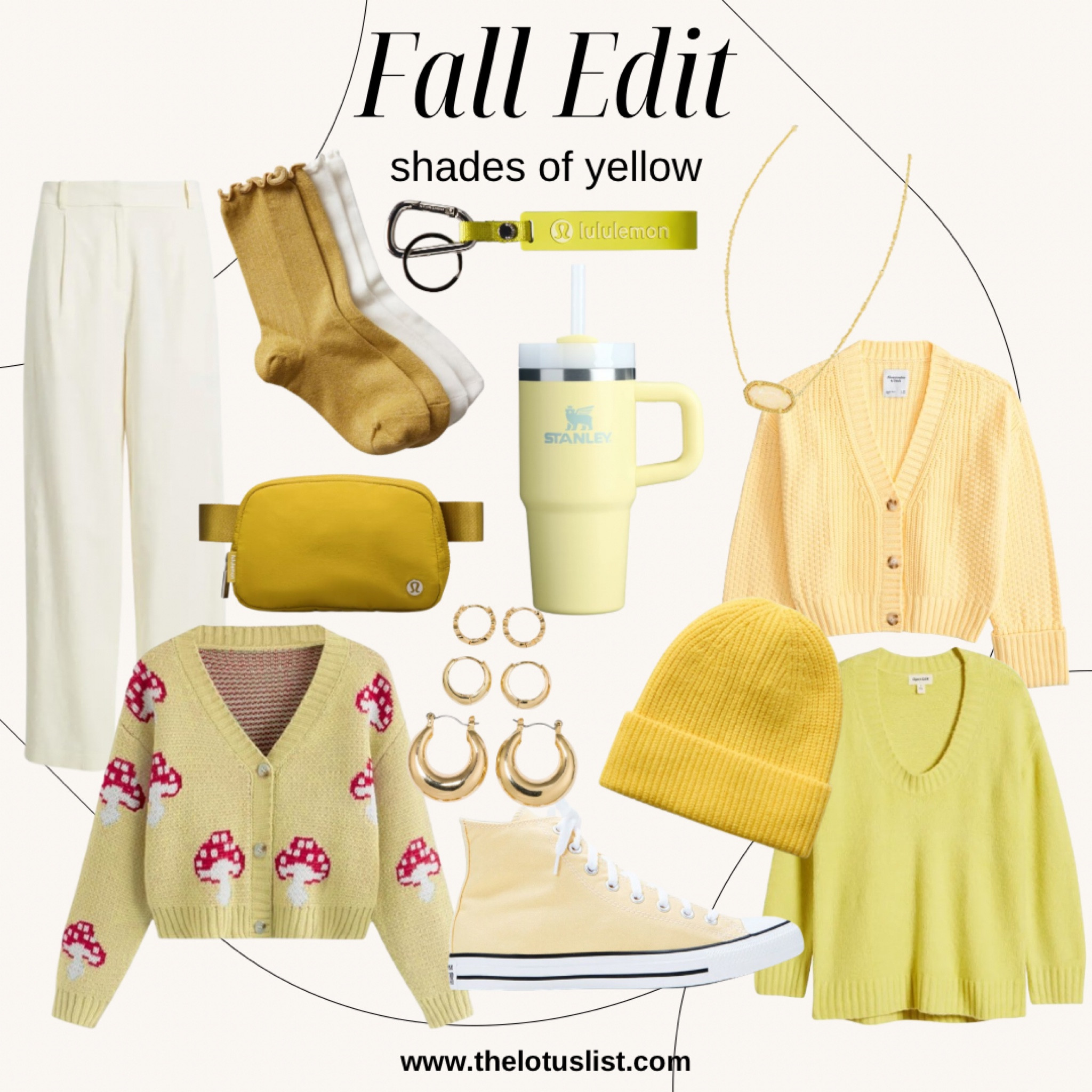 Ltkfindsunder50 / ltkfindsunder100 / LTKworkwear / LTKitbag / LTKshoecrush / yellow / yellow finds / yellow clothes / yellow accessories / yellow accessory / yellow sweater / fall sweater / sweater / fall outfit / yellow socks / gold earrings / belt bag / lululemon belt bag / beanie / yellow beanie / Stanley quencher / Stanley tumbler / yellow Stanley / Kendra Scott necklace / Kendra Scott / fall sale / sale / sale alert 

#LTKSaleAlert #LTKSeasonal #LTKStyleTip