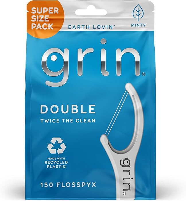GRIN Double Flosspyx, Floss Picks, 150 ct, Dental Flossers, Minty Flavor, Recycled Plastic, 2 Lin... | Amazon (US)