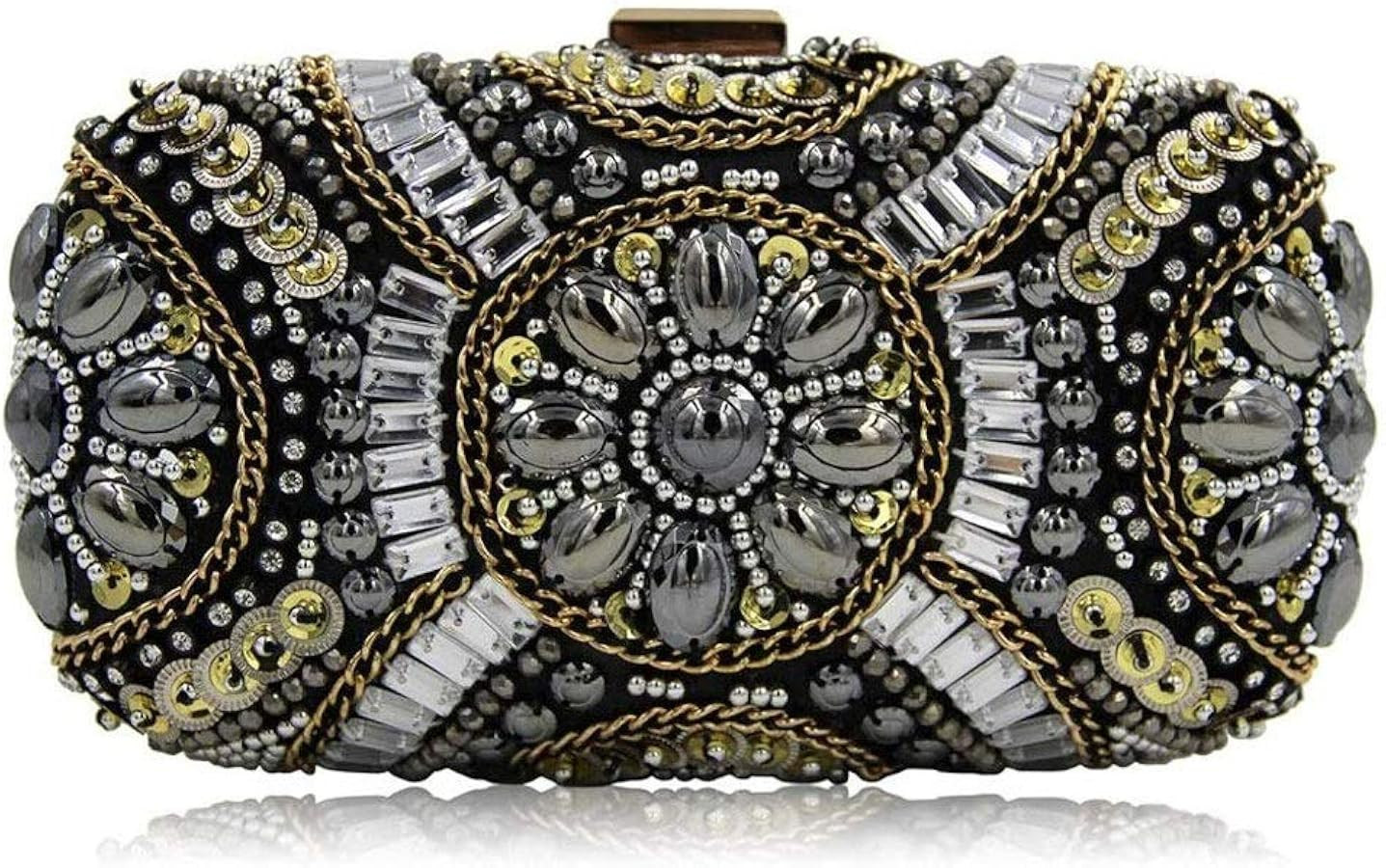 Women's Evening Hand-stitched Beaded Handbag Party Bride Clutch Shoulder Messenger Bag | Amazon (US)