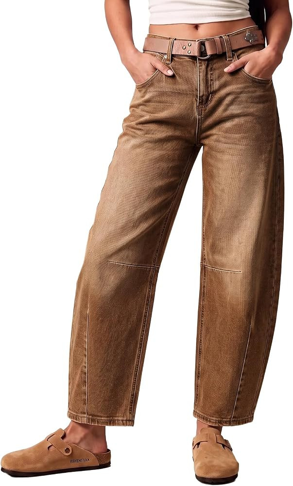 Sidefeel Women's Barrel Jeans Wide Leg Vintage Mid Rise Y2k Baggy Boyfriend Ankle Denim Pants | Amazon (US)