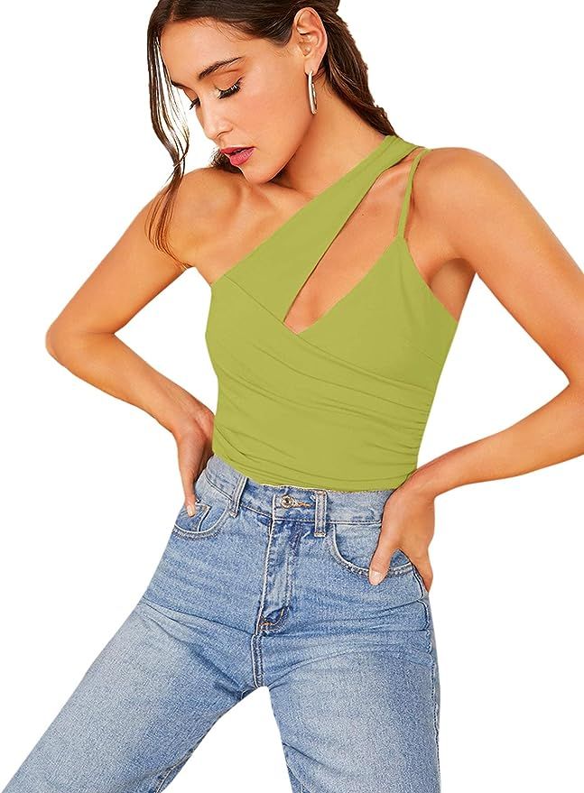 SheIn Women's Casual Sleeveless One Shoulder Cutout Cami Tank Top | Amazon (US)