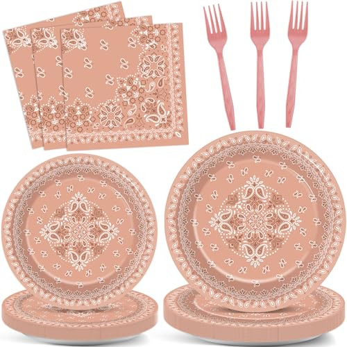 96Pcs Western Bandana Party Plates and Napkins for Pink Cowgirl Birthday Party Supplies Cowboy Themed Paper Dessert Plates Paisley Tableware Set for Kids Girls 24 Guests Birthday Party Decorations | Amazon (US)