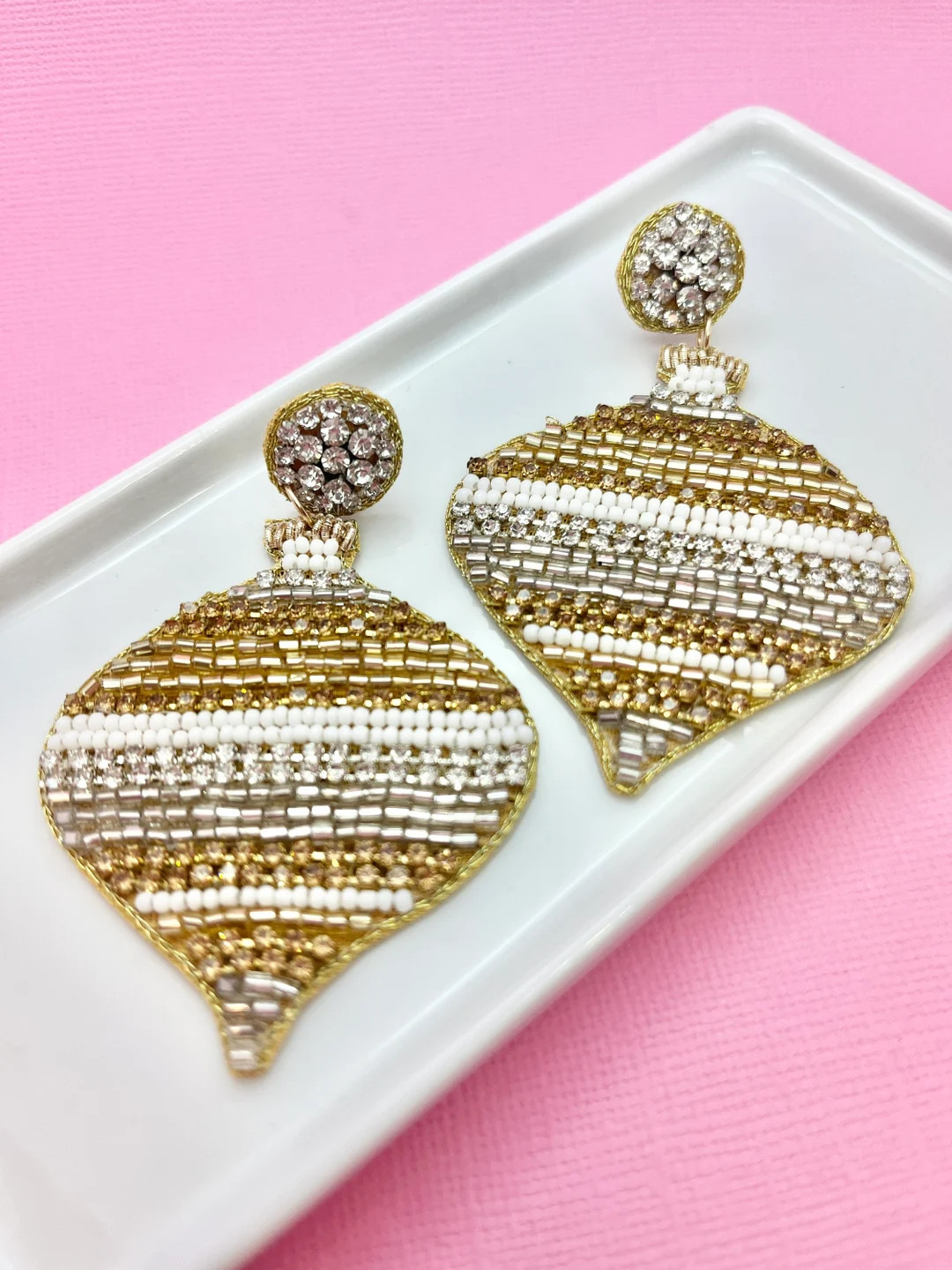 Metallic Beaded Christmas Ornament Earrings Christmas - Etsy | Etsy (US)