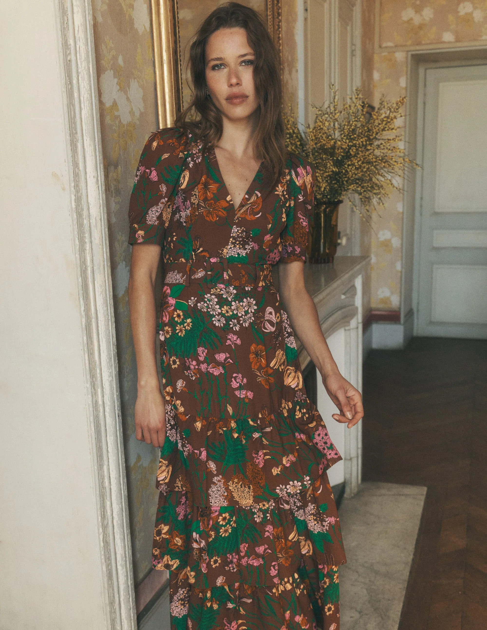 V Neck Layered Dress-Woodland, Whimsical Flora | Boden (US)