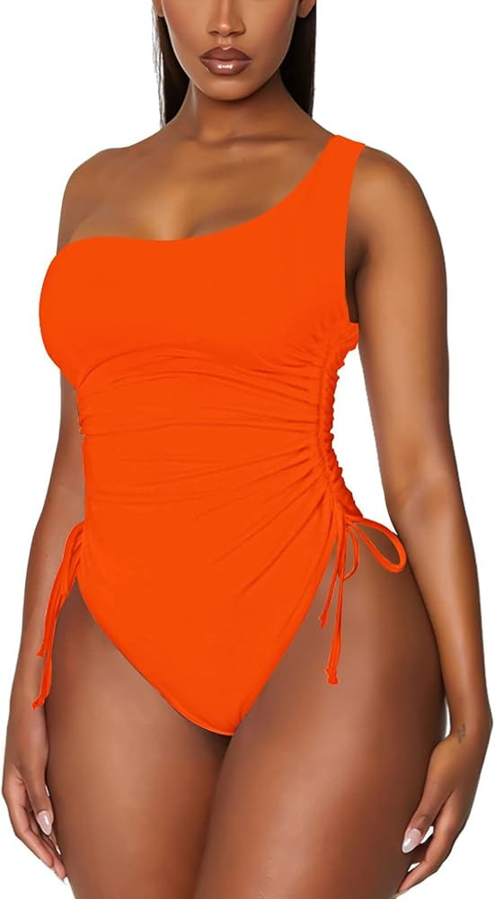 Viottiset Women's One Shoulder Ruched One Piece Swimsuit Tummy Control High Cut Cheeky Bathing Su... | Amazon (US)
