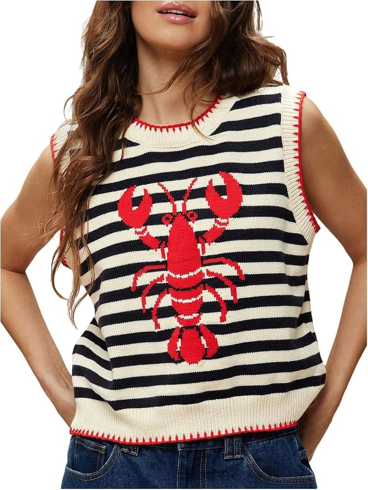 Verdusa Women's Lobster Crochet Tank Tops Sweater Vest Sleeveless Knit Tops | Amazon (US)
