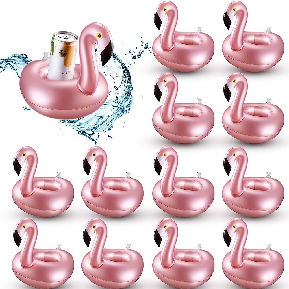 12 Pieces Inflatable Drink Holder Flamingo Drink Floats Reusable Inflatable Cute Animal Cup Coast... | Amazon (US)
